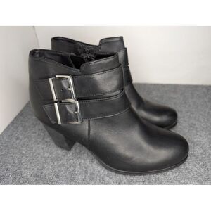 Clarks Artisan Palma Rena Ankle Leather Boots Womens US Size 8 Black with Buckle